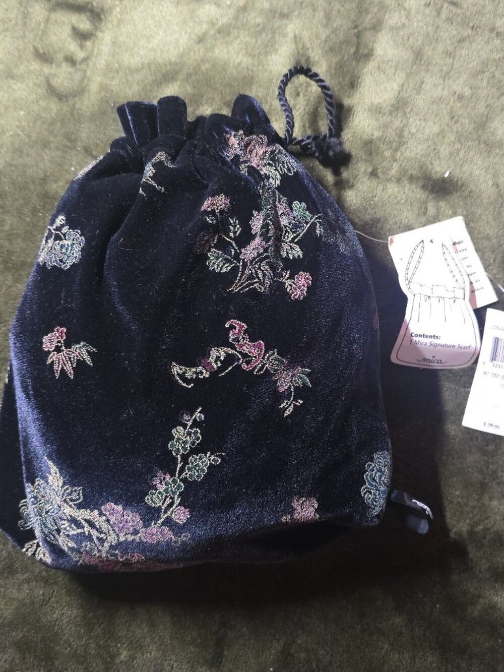 Mica Velvet Burnout Floral Fringe Scarf Wrap Shawl in Gift Bag - NWT Navy One Si